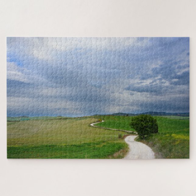Curvy life path under dark clouds jigsaw puzzle (Horizontal)