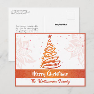 Curvy Lines Christmas Tree Poinsettia Red White  Holiday Postcard