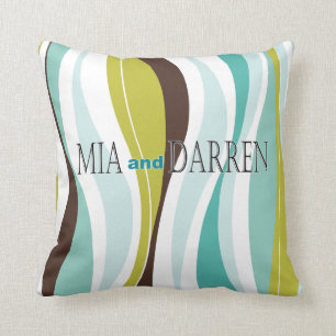 Curvy Lines teal olive designer Cushion