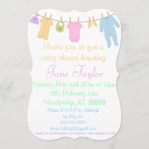 Curvy Little Clothes Baby Shower Invitations