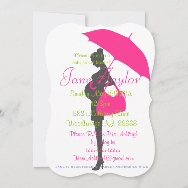 Curvy Magenta Silhouette Baby Shower Invitations (Front)
