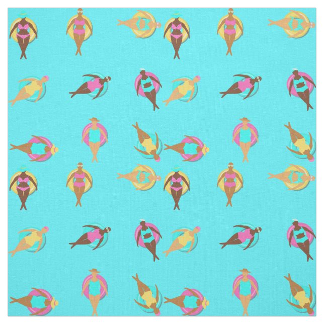 Curvy Melanin Women Friends at Swimming Pool Fabric (Swatch)