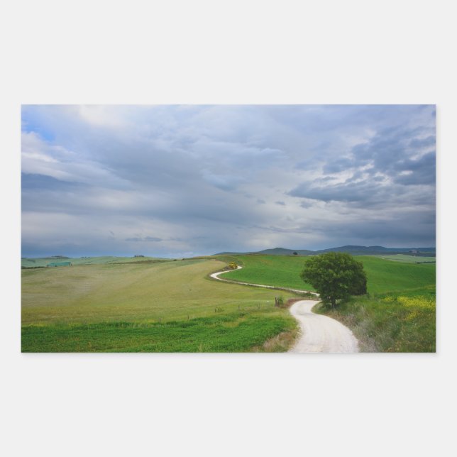 Curvy road towards a destination sticker rectangle (Front)