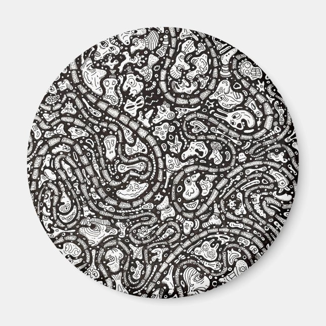 Curvy Twisty Cartoon Weird Faces Design Magnet (Front)