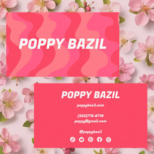Curvy Wavy Stripes Minimalist Bright Pink Retro Business Card