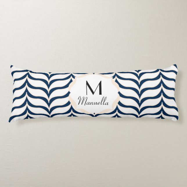 Curvy White Tan Chevrons Monogrammed Body Cushion (Front)