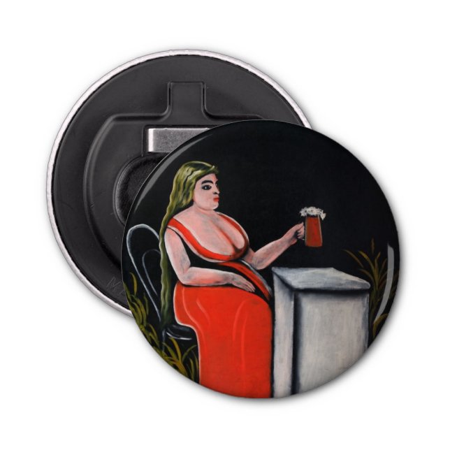 Curvy Woman with a Mug of Beer Bottle Opener (Front)
