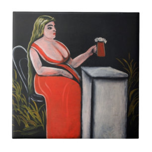 Curvy Woman with a Mug of Beer Tile
