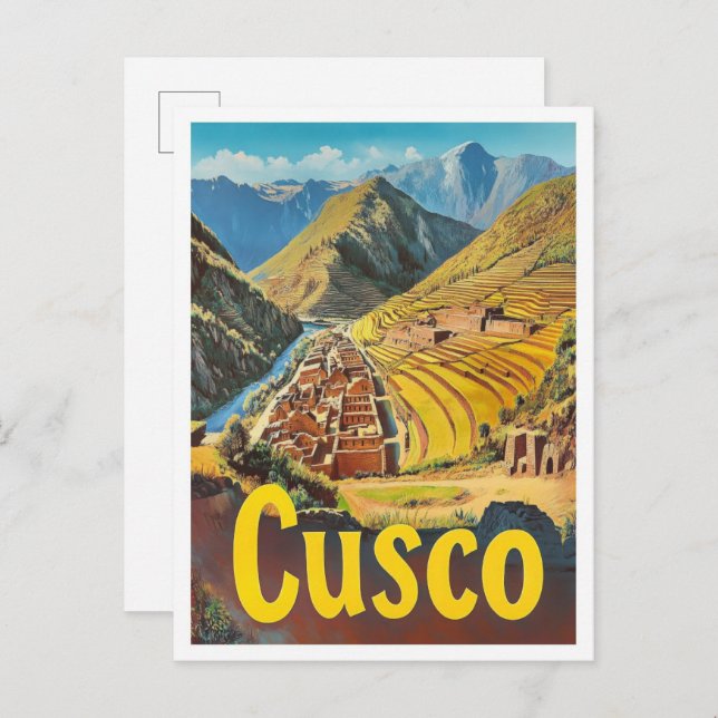 Cusco Peru Art Vintage Travel Illustration Postcard (Front/Back)
