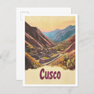 Cusco Peru Art Vintage Travel Illustration Postcard