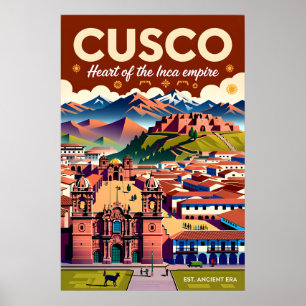 Cusco Peru Cityscape Retro Travel Poster Art