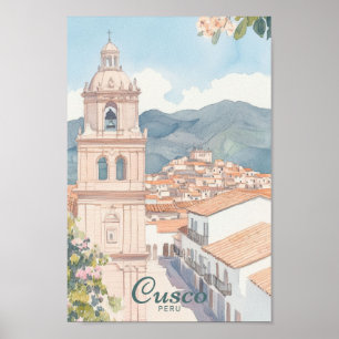 Cusco Peru Gouache Paint Illustration Travel Poster