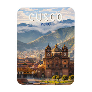 Cusco Peru Illustration Travel Art Vintage Magnet