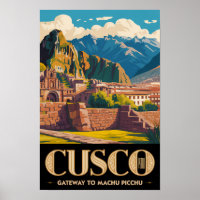 Cusco Peru Illustration Travel Art Vintage
