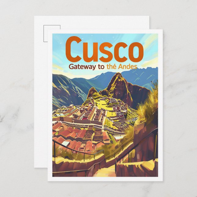 Cusco Peru Vintage Art Travel Illustration Postcard (Front/Back)