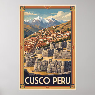 Cusco Peru Vintage Retro Travel Poster