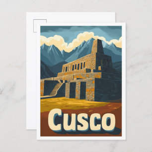 Cusco Peru Vintage Travel Illustration Postcard