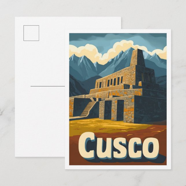 Cusco Peru Vintage Travel Illustration Postcard (Front/Back)