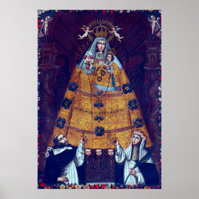 Cusco School Our Lady of the Rosary with Saint Poster (Front)
