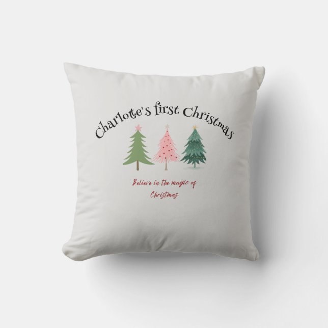 Cushion - First Christmas = customize text and pic (Front)