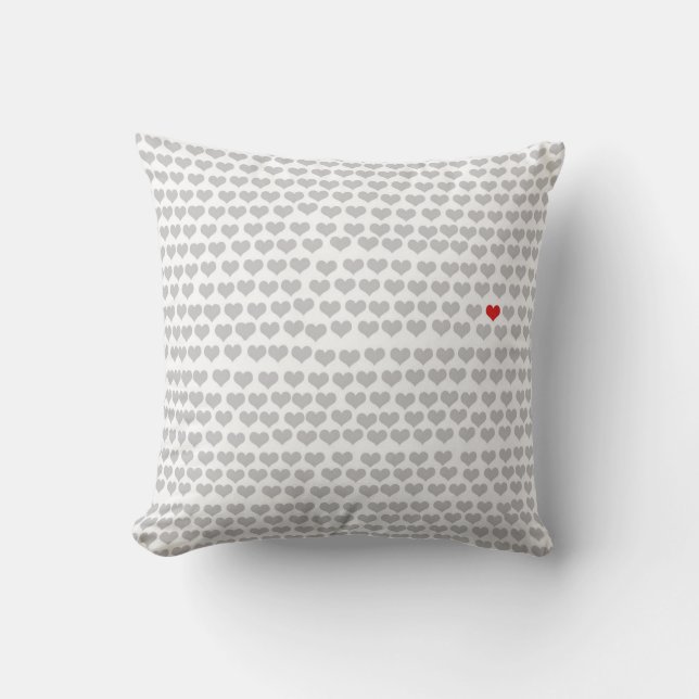 Cushion - Grey Hearts with One Red Heart  (Front)