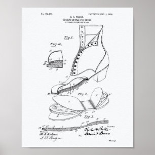 Cushion Insole Shoes 1906 Patent Art White Paper Poster
