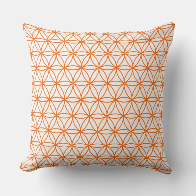 Cushion, Lotus Flower Graphic in White and Orange Cushion (Front)