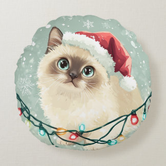 Cushion of a cat in a Christmas hat