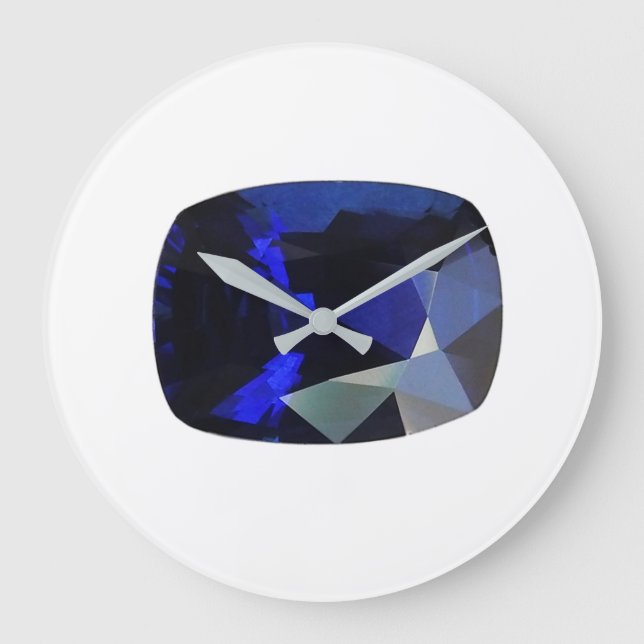 Cushion shaped Sapphire Gemstone Blue Large Clock (Front)