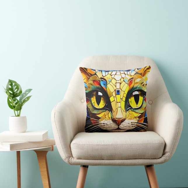 Cushion throw pillows of Mosaic Cats (Chair)