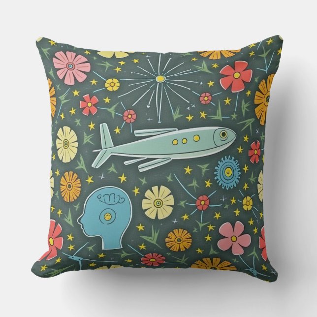 Cushion with fish, intelligence and flowers (Front)
