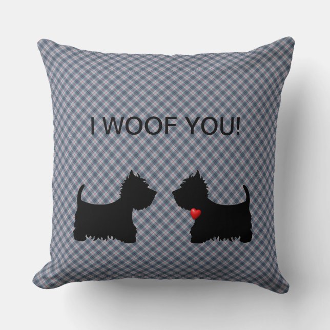 Cushions Pillows - I WOOF YOU! Two Scottie Dogs (Front)