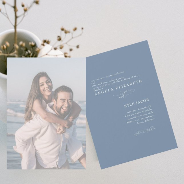 Cusotm Photo Simple & Elegant Periwinkle Wedding Invitation (Creator Uploaded)