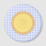 Custard Pie. Yellow Tart, with Blue Gingham. Magnet<br><div class="desc">This design features an image of a yellow custard tart,  sprinkled with nutmeg.</div>