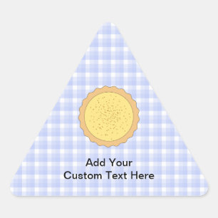 Custard Pie. Yellow Tart, with Blue Gingham. Triangle Sticker