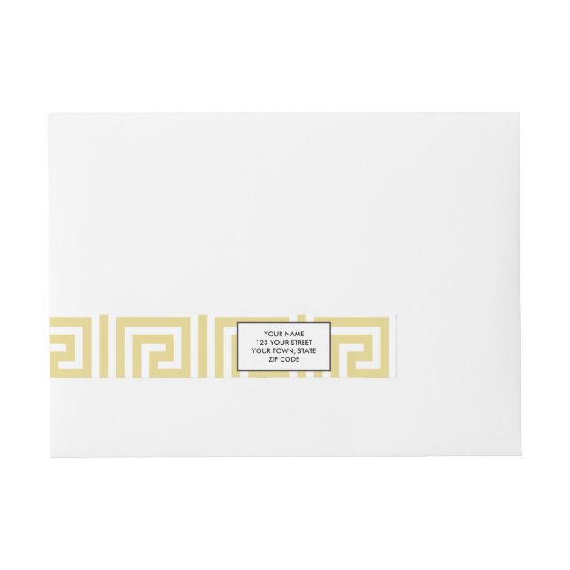 Custard Yellow and White Greek Key Pattern Wraparound Address Label (Front)