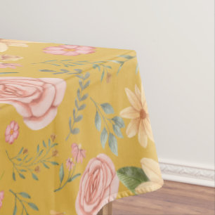 custard yellow Elegant Vintage Wildflower Pattern  Tablecloth