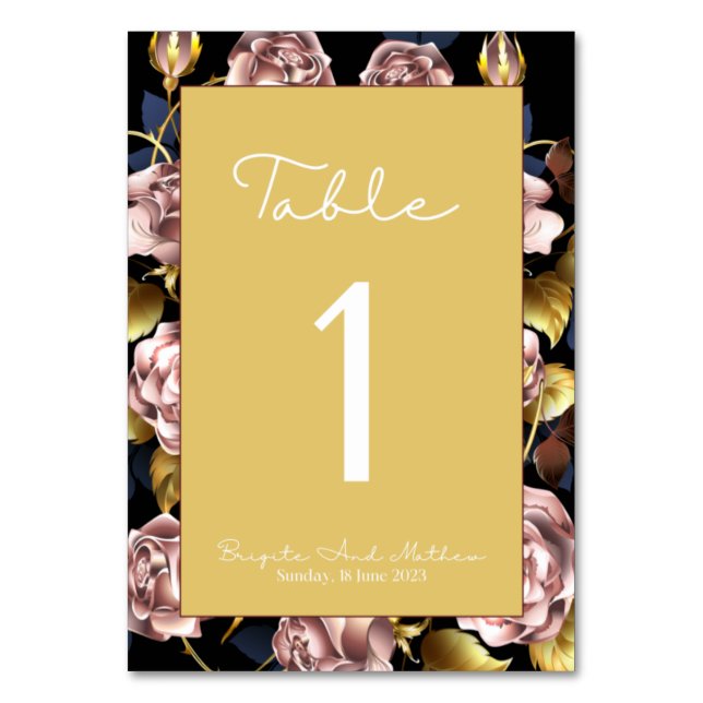 Custard yellow flower themed table number card (Front)