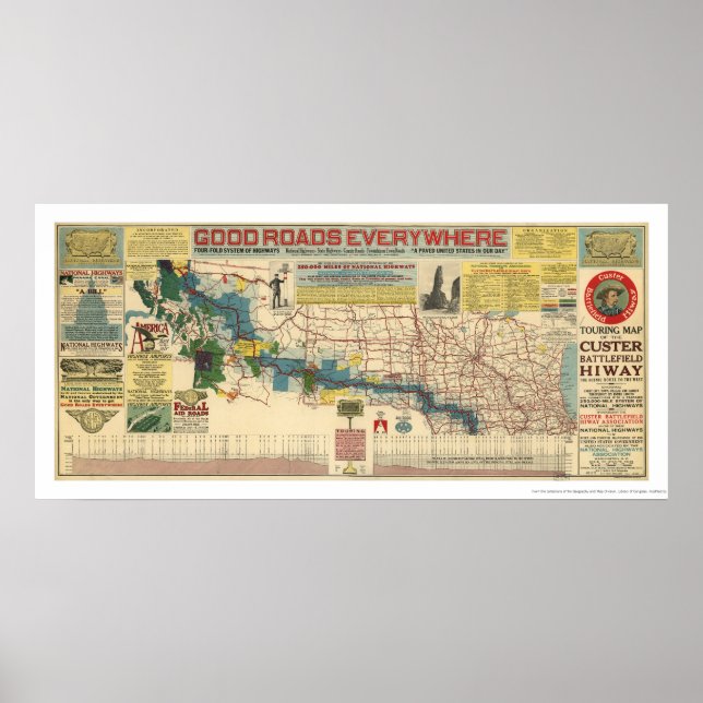 Custer Battlefield Highway Map - 1925 Poster (Front)
