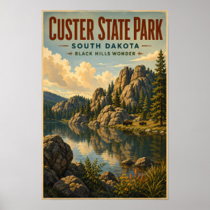 Custer State Park South Dakota Illustration Travel Poster