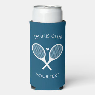 Custimizable Modern Blue White Tennis Racket  Seltzer Can Cooler