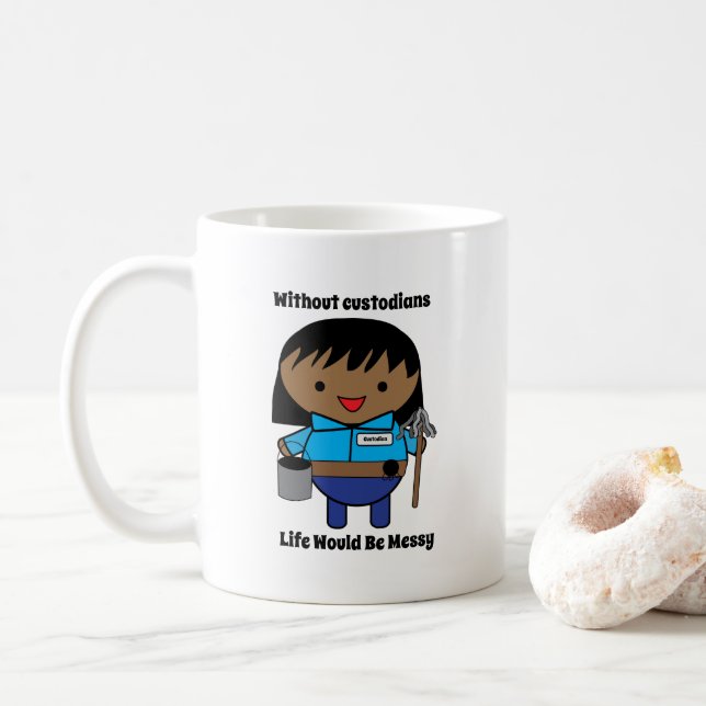 Custodian Janitor Black Female Funny Personalise Coffee Mug (With Donut)