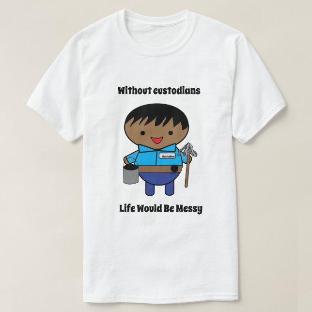 Custodian Janitor Black Funny Personalise T-Shirt (Design Front)