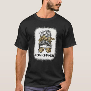 Custodian Life  Leopard Messy Bun Women Back To Sc T-Shirt