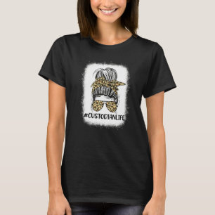 Custodian Life  Leopard Messy Bun Women Back To Sc T-Shirt