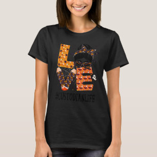 Custodian Love Messy Bun Pumpkin Women Halloween C T-Shirt