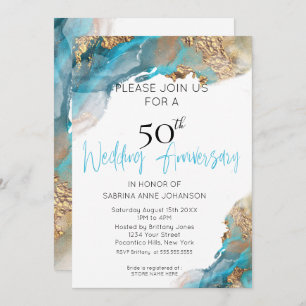 Custom2 50th W Anniversary  Teal and Gold Abstract Invitation