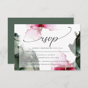 Custom2 Crimson and Sage Green Watercolor RSVP Card