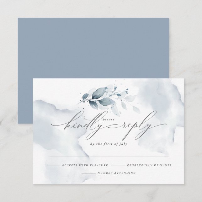 Custom2 Shelby RSVP Watercolor Foliage Dusty Blue  Card (Front/Back)
