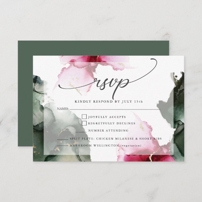 Custom4 Crimson and Sage Green Watercolor  RSVP Card (Front/Back)